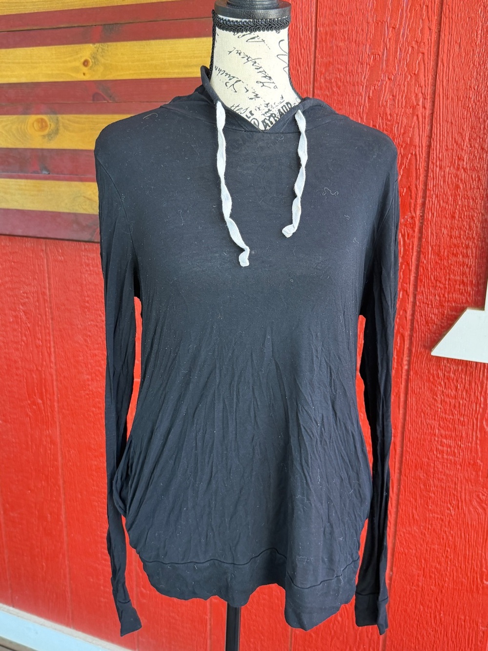 Bear Dance Black Hooded Long Sleeve Top with Contrast Drawstrings - Picture 3 of 5